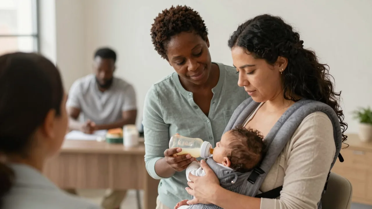 Doula offering support during bottle feeding transition