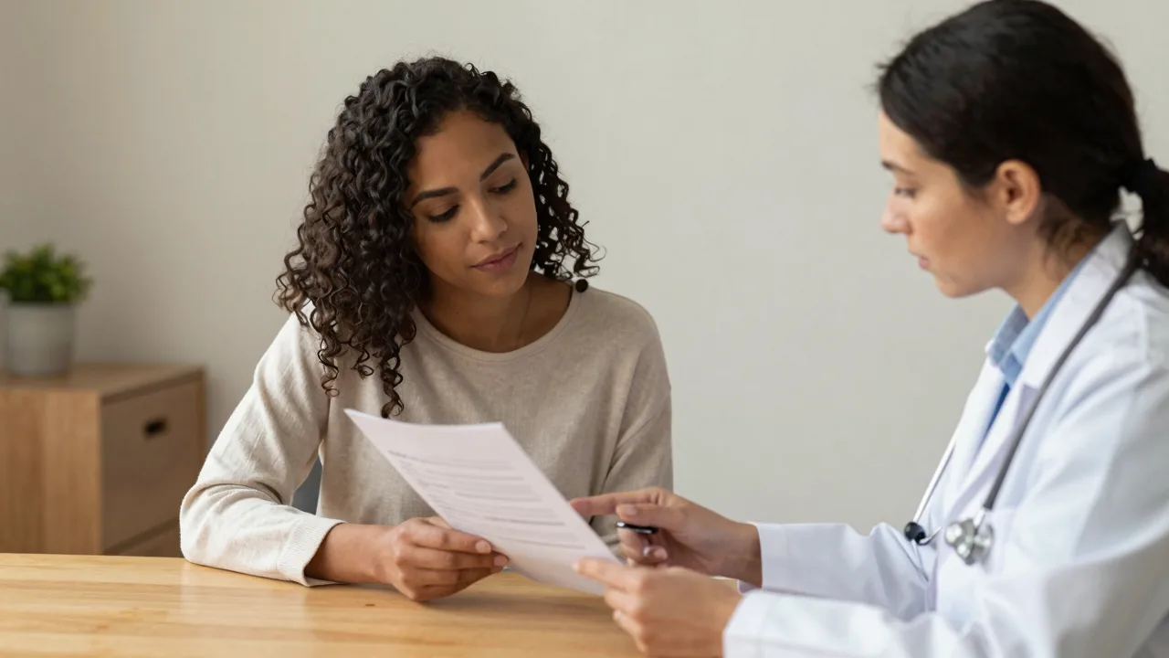 Couple creating birth plan with doctor in a serene clinic environment