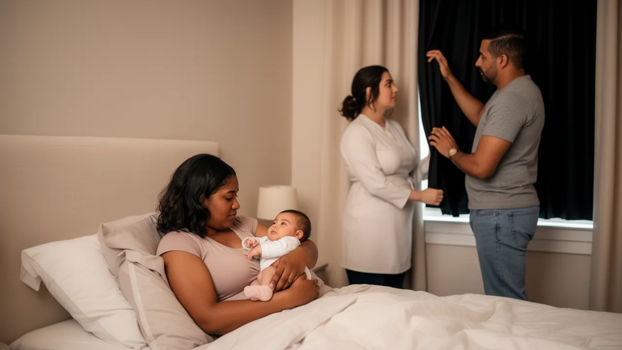 Doula guiding parents through sleep training in a calm bedroom