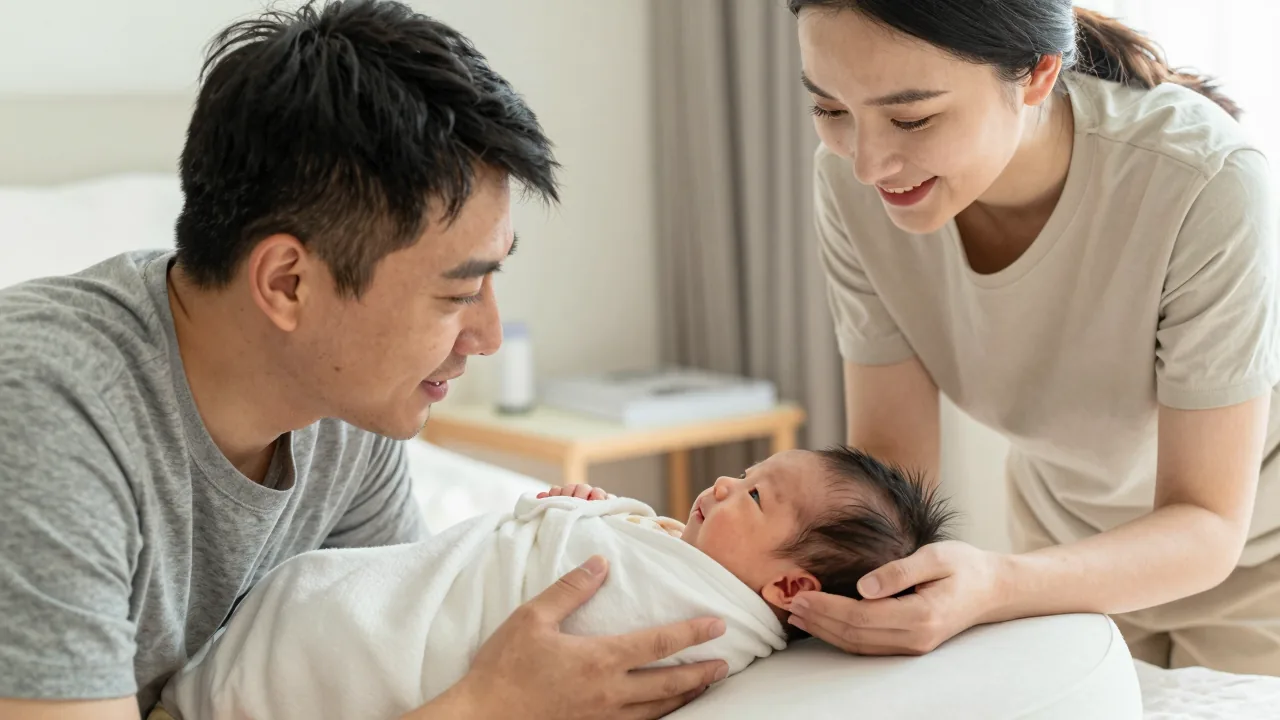 New parents admiring their newborn with doula assistance