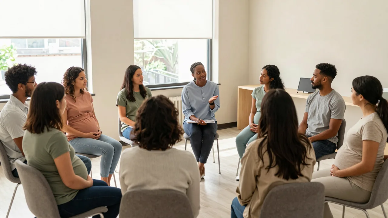 Group of parents attending a holistic doula training session