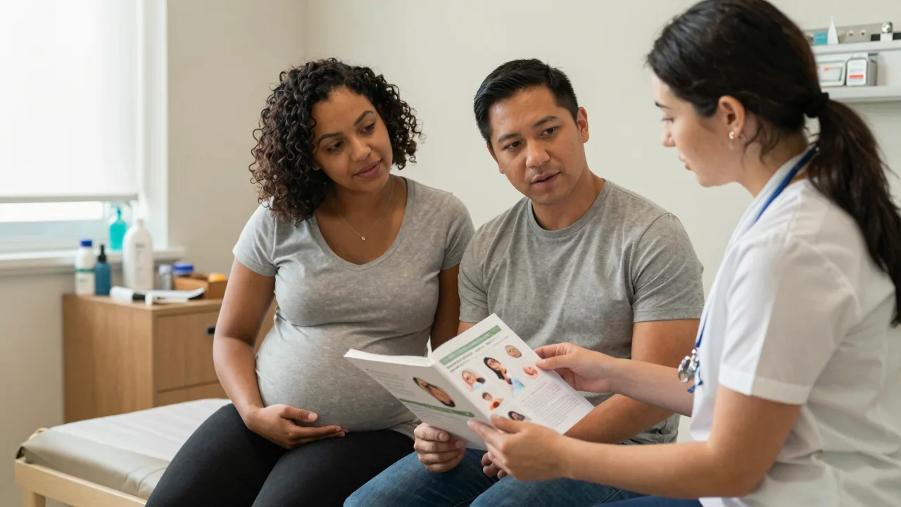 Couple consulting with their doula in a clinic setting